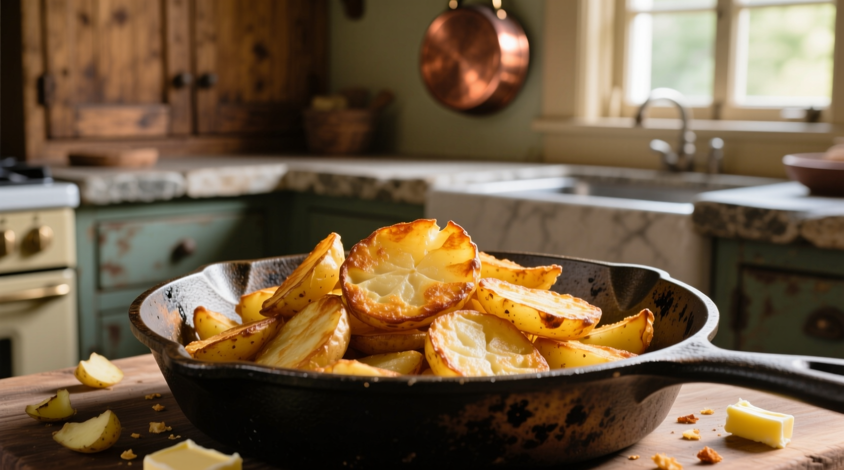 Crispy golden hash browns in cast iron skillet