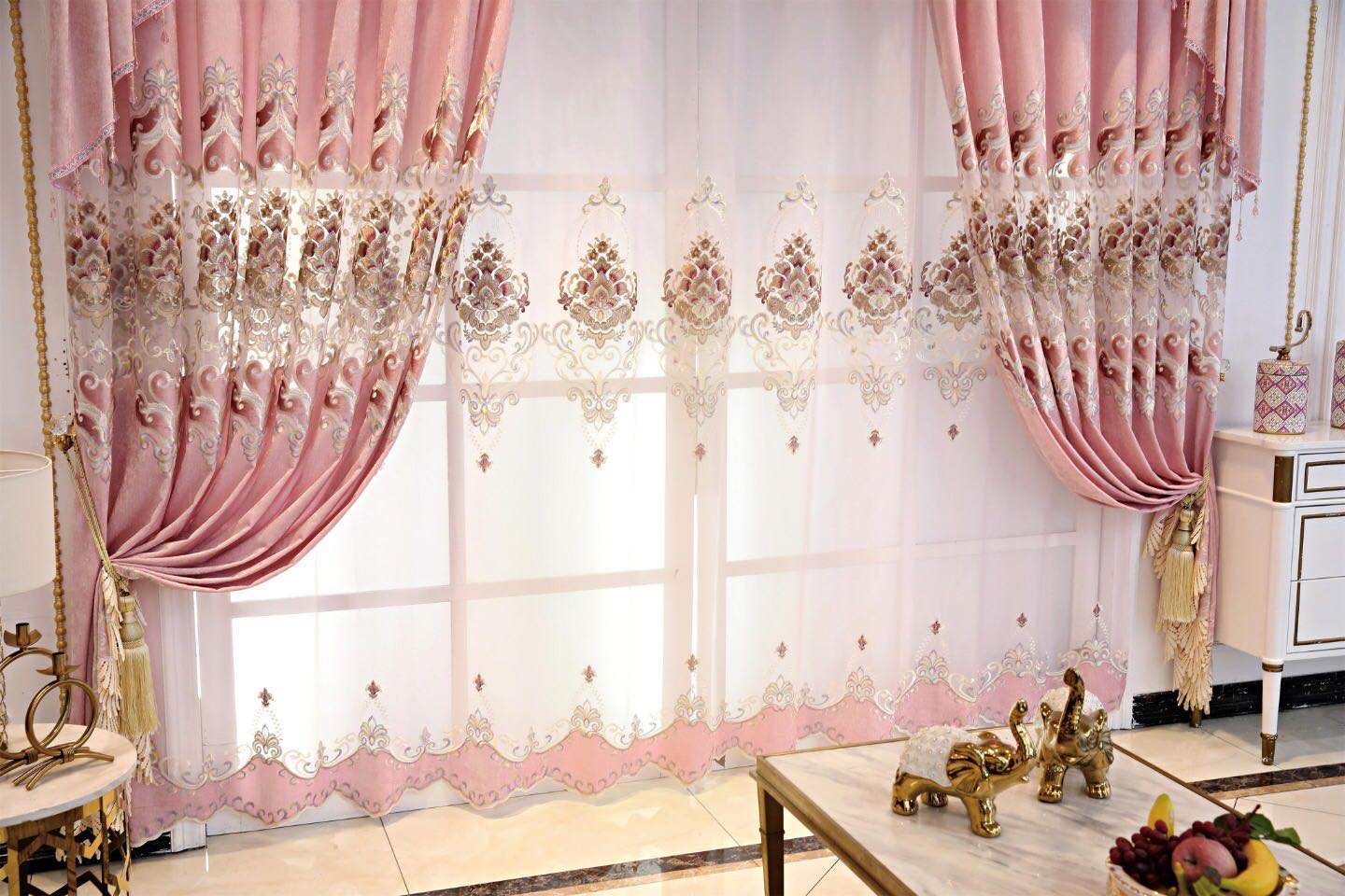 European luxury style curtain design and cheap price embroidery sheer fabric embroidered curtain