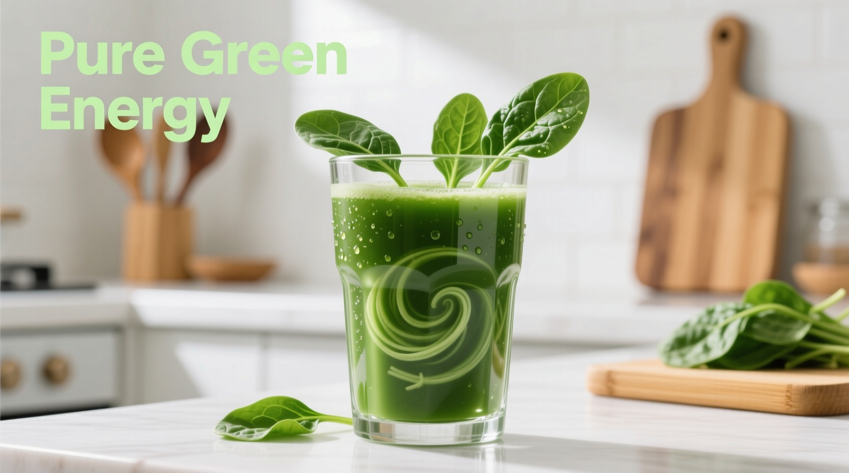 Fresh green spinach juice in glass with spinach leaves
