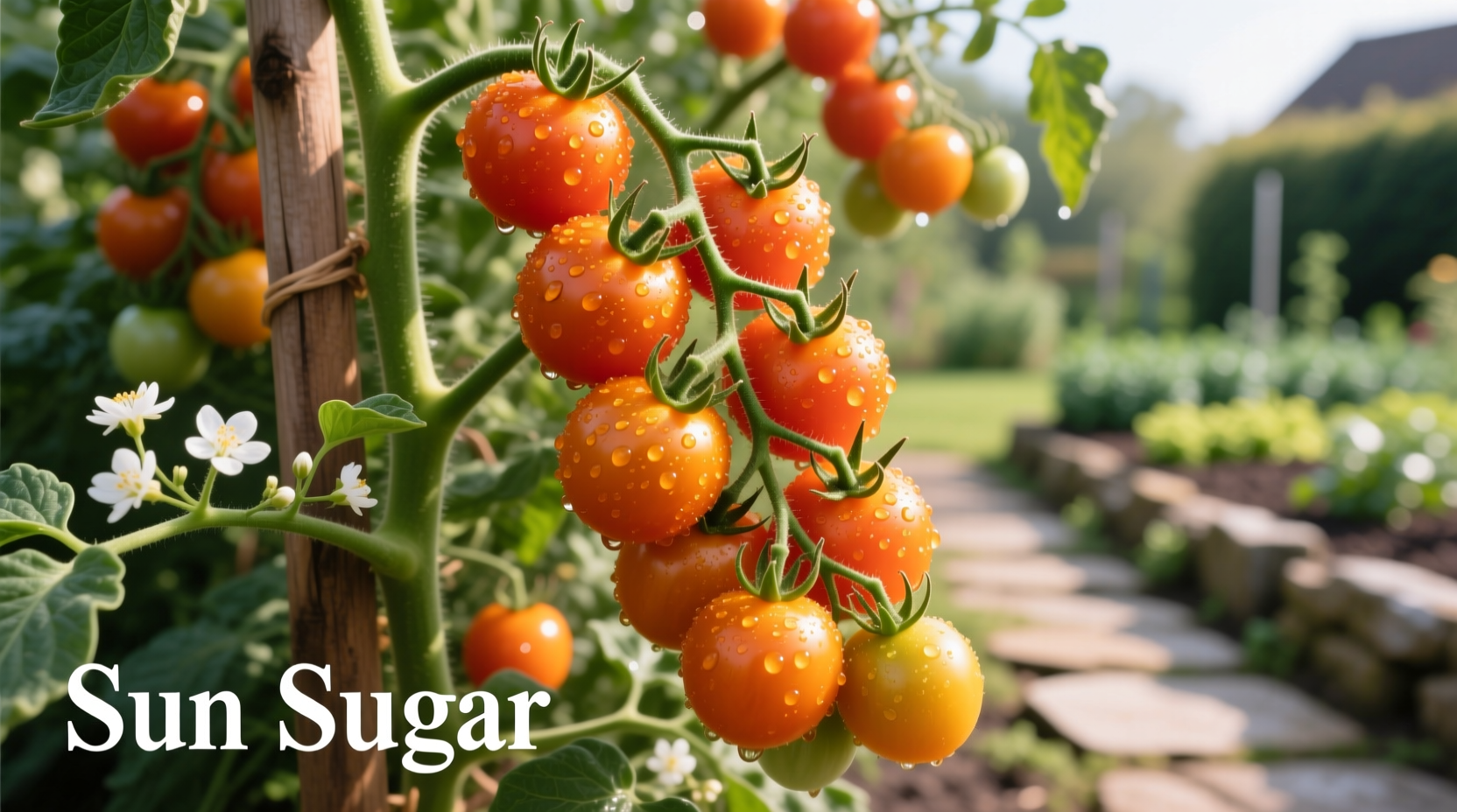 Sun Sugar tomato plant loaded with orange cherry tomatoes