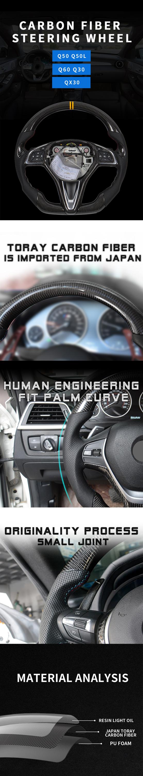 For Infiniti Q50 Q50L Q60 Q30 QX30 Q50L FX JX QX70 QX80 Cu-stom Al-cantar carbon fiber steering wheel racing wheel convertible