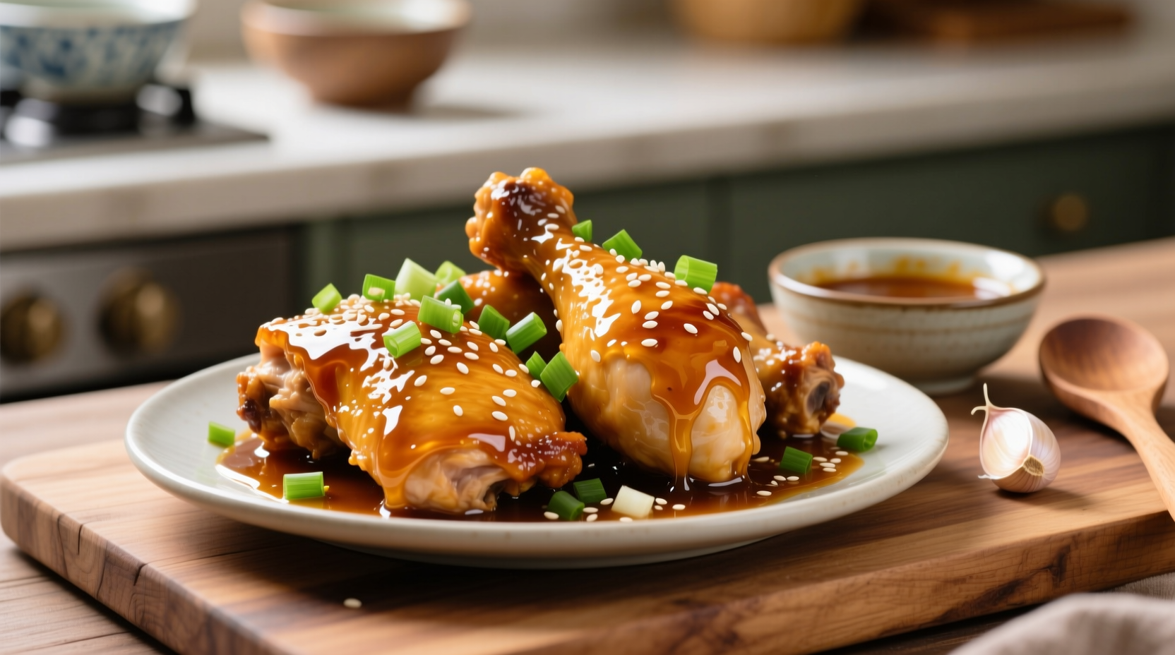 Slow cooker honey garlic chicken with fresh garnish