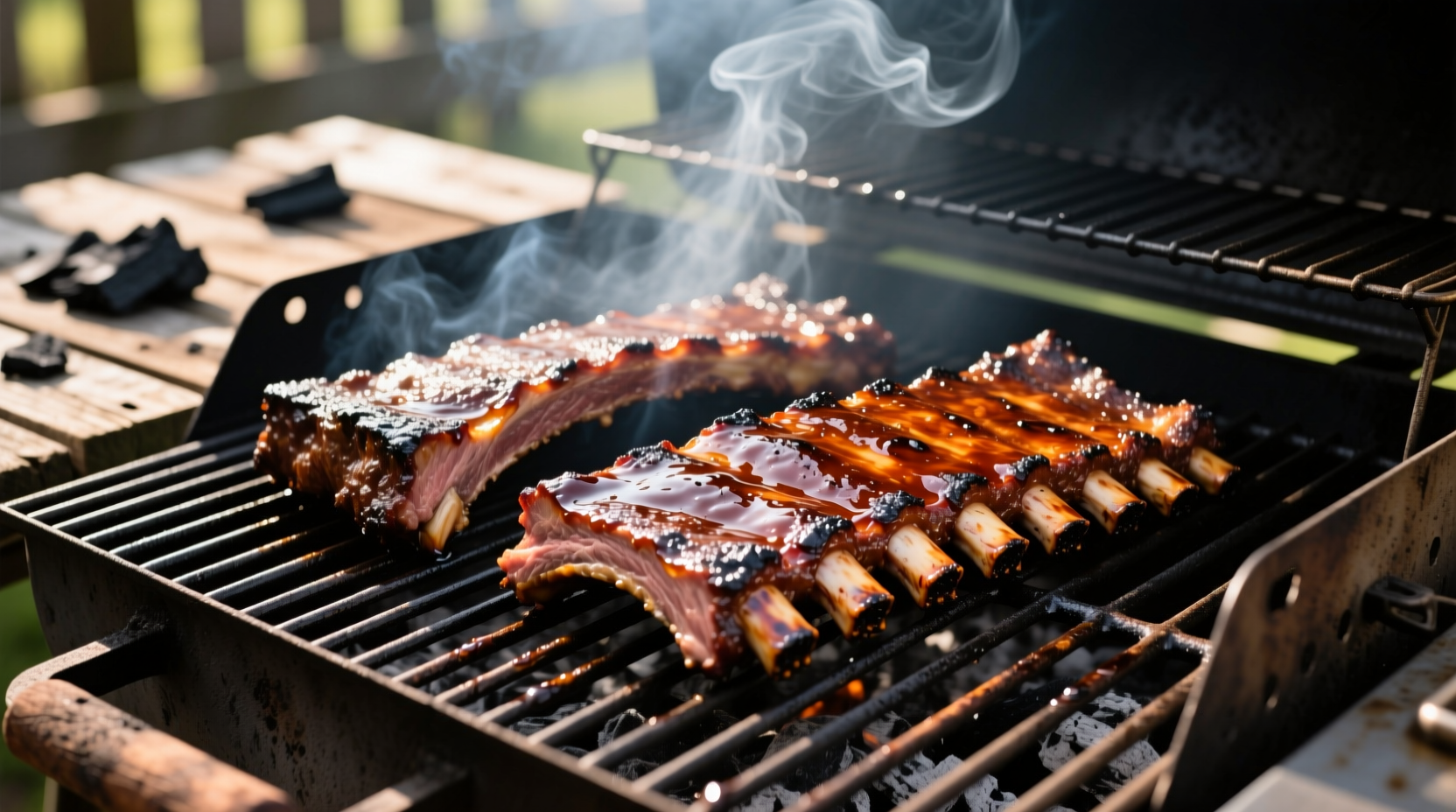 Perfectly grilled ribs on charcoal grill