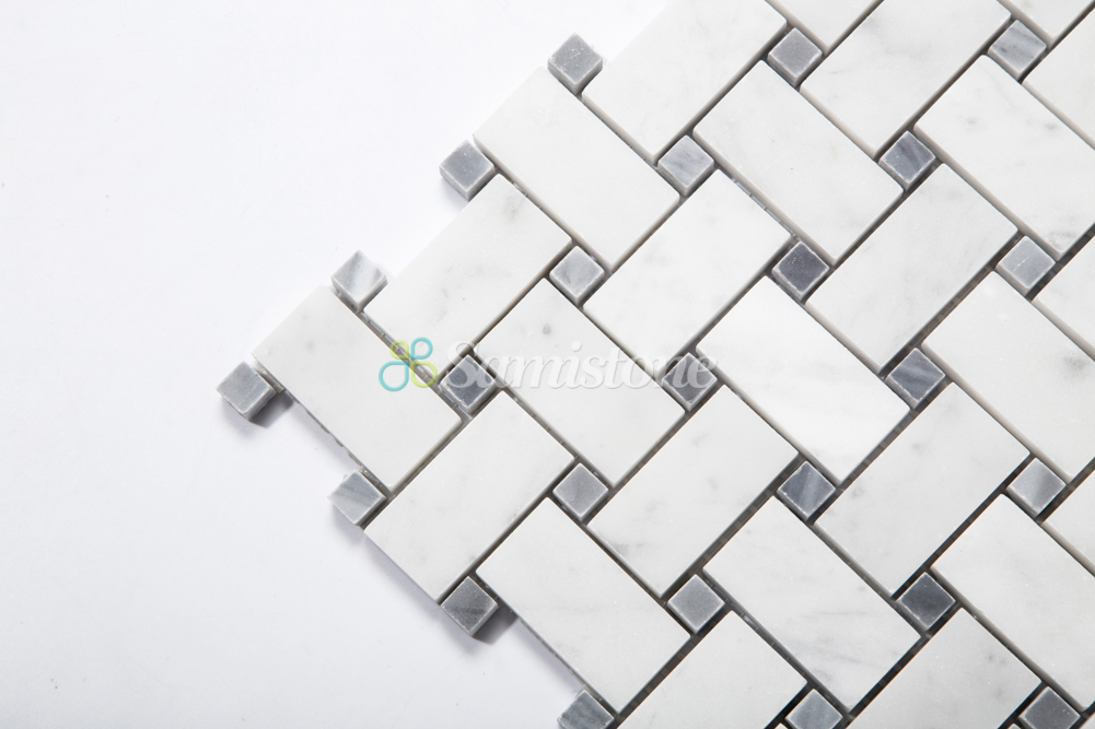 Samistone 1"x2" Bianco Carrara Marble Basketweave Mosaic Wall Tile Floor
