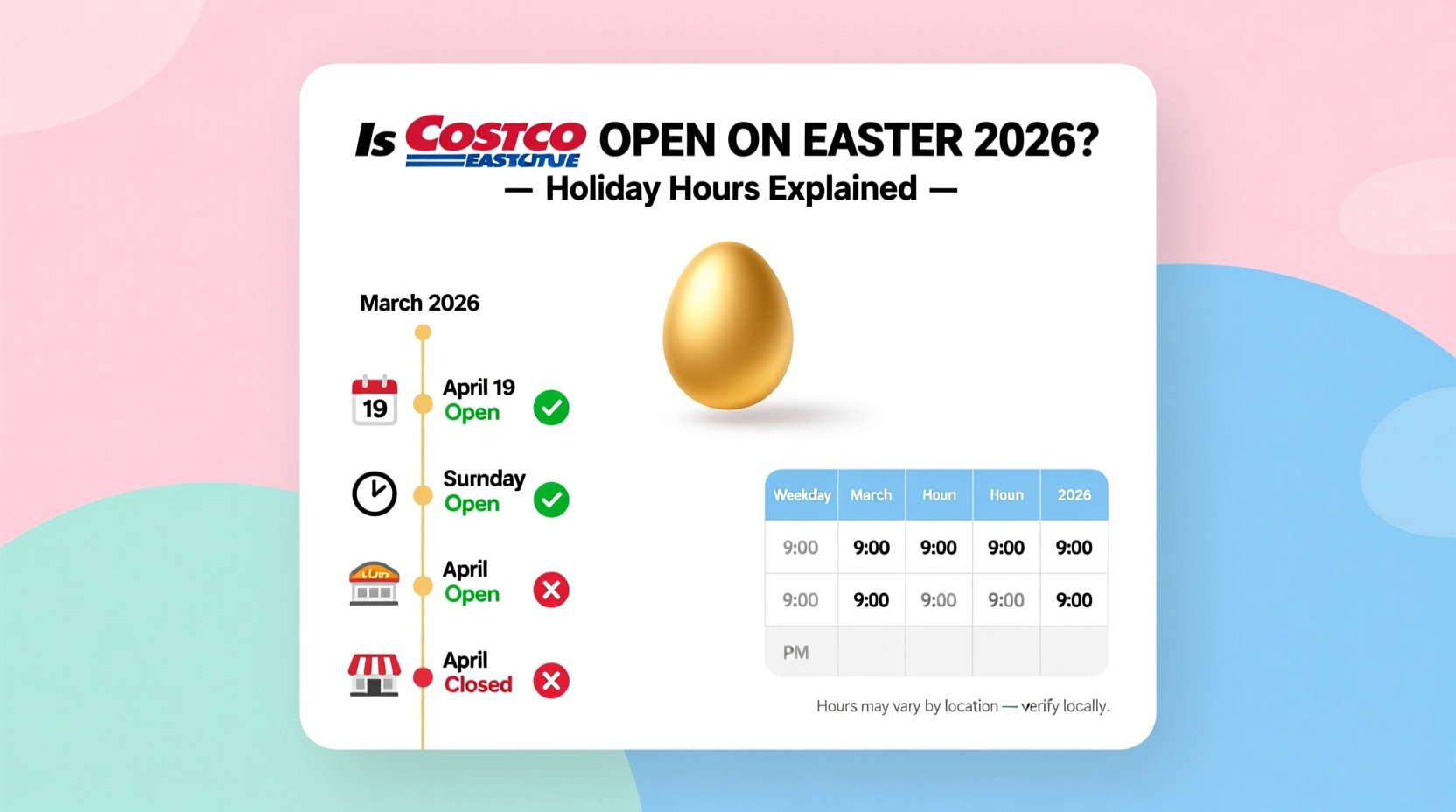 is costco open on easter 2026