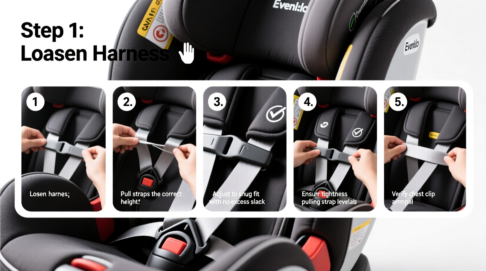 how to adjust evenflo car seat straps