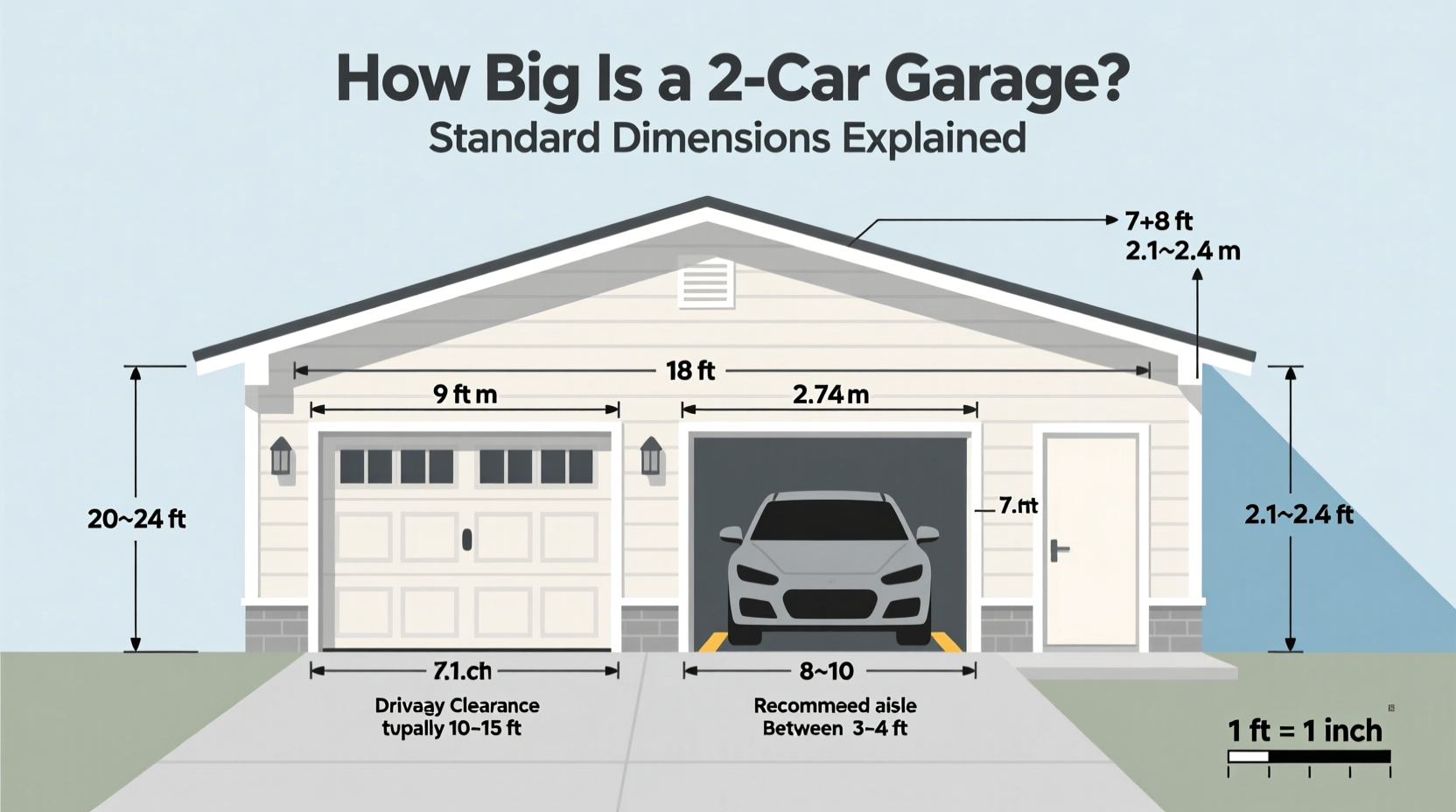 how big is 2 car garage