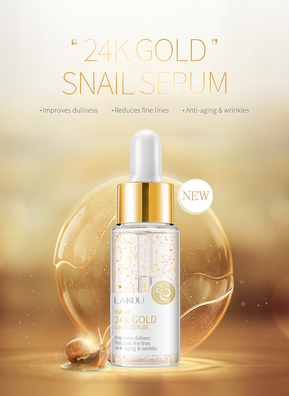 LAIKOU 24K Gold Snail Serum - Deep Moisturizing Anti-aging