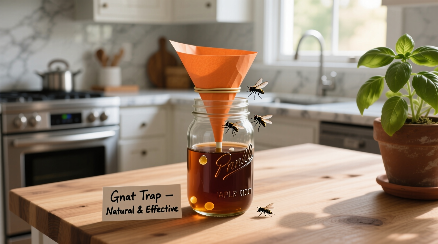 Apple cider vinegar gnat trap in kitchen