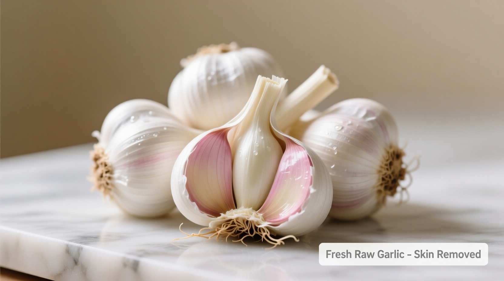 Fresh raw garlic cloves with skin removed