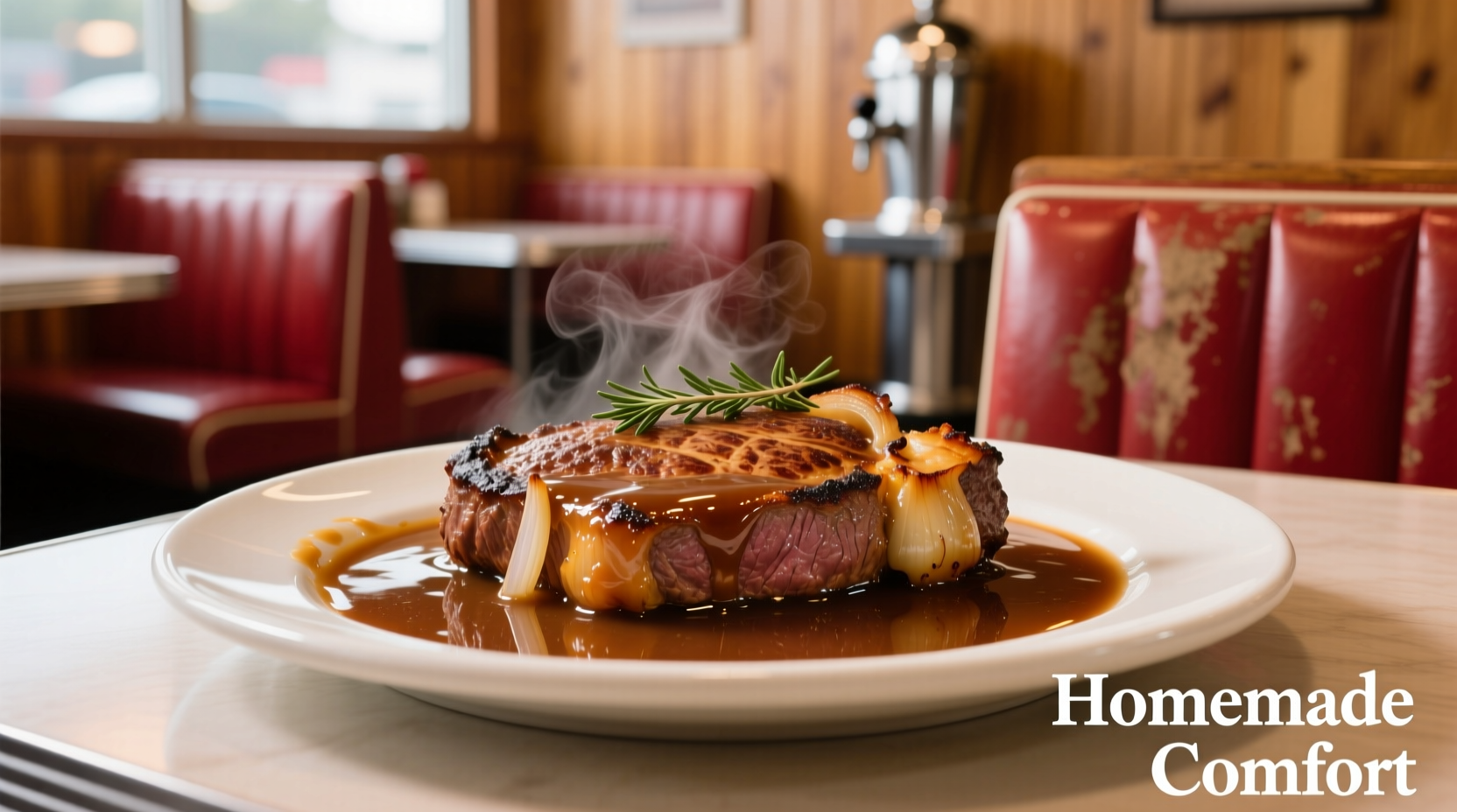 Salisbury steak with rich onion gravy on plate