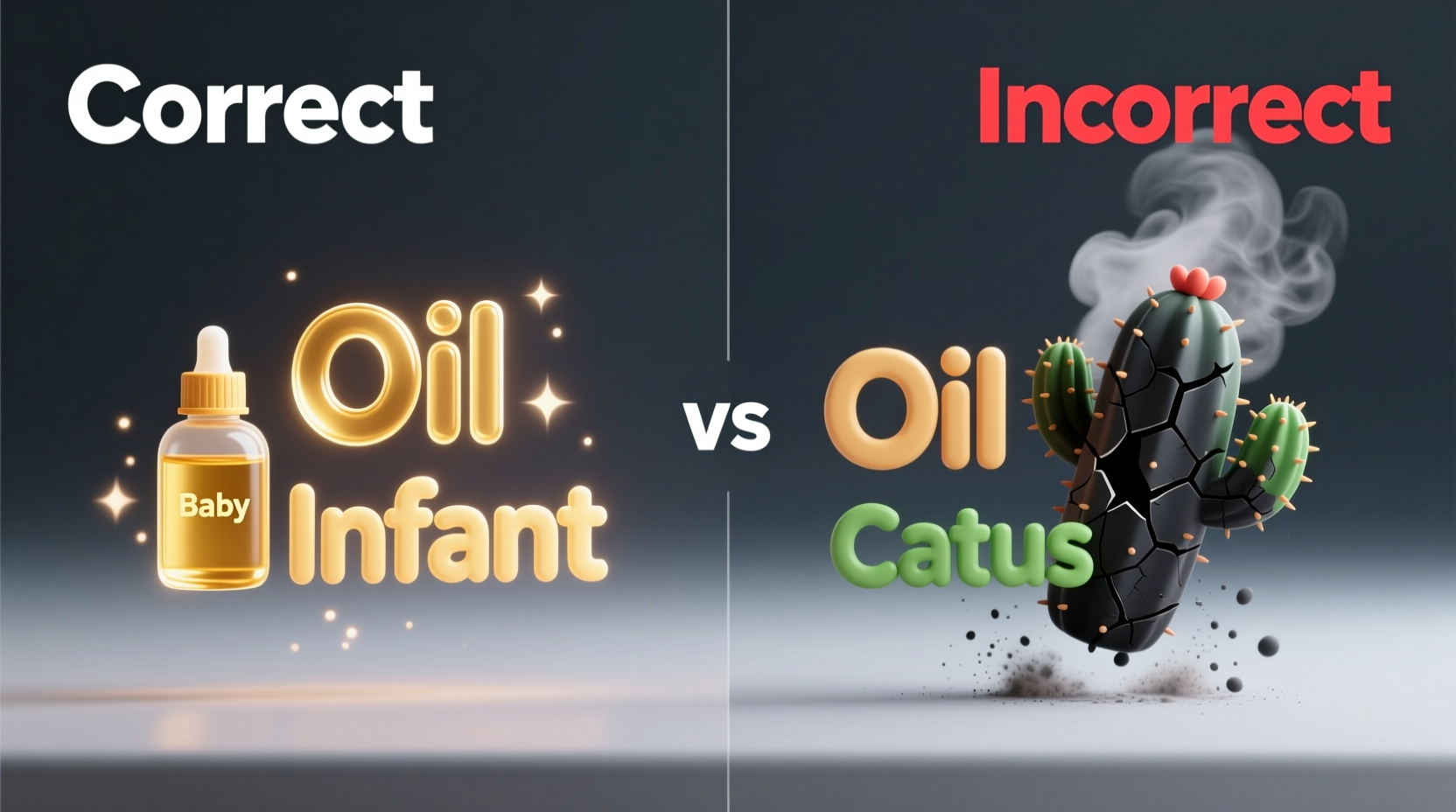 Comparison showing correct versus incorrect element combinations for Baby Oil in Infinite Craft