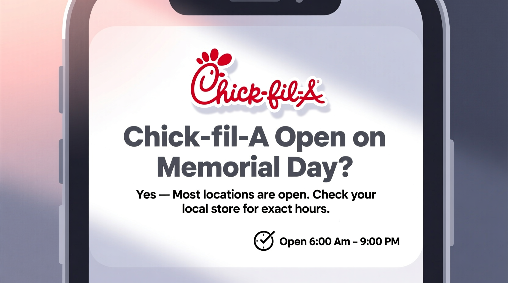 is chick fil open on memorial day