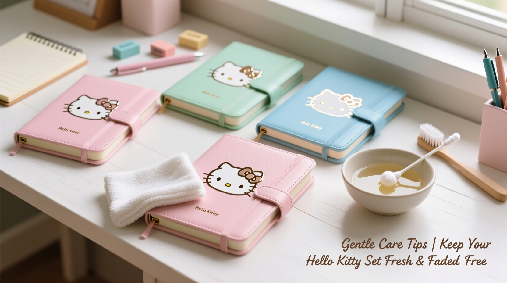 effective and gentle methods to clean your pu leather hello kitty notebook set at home