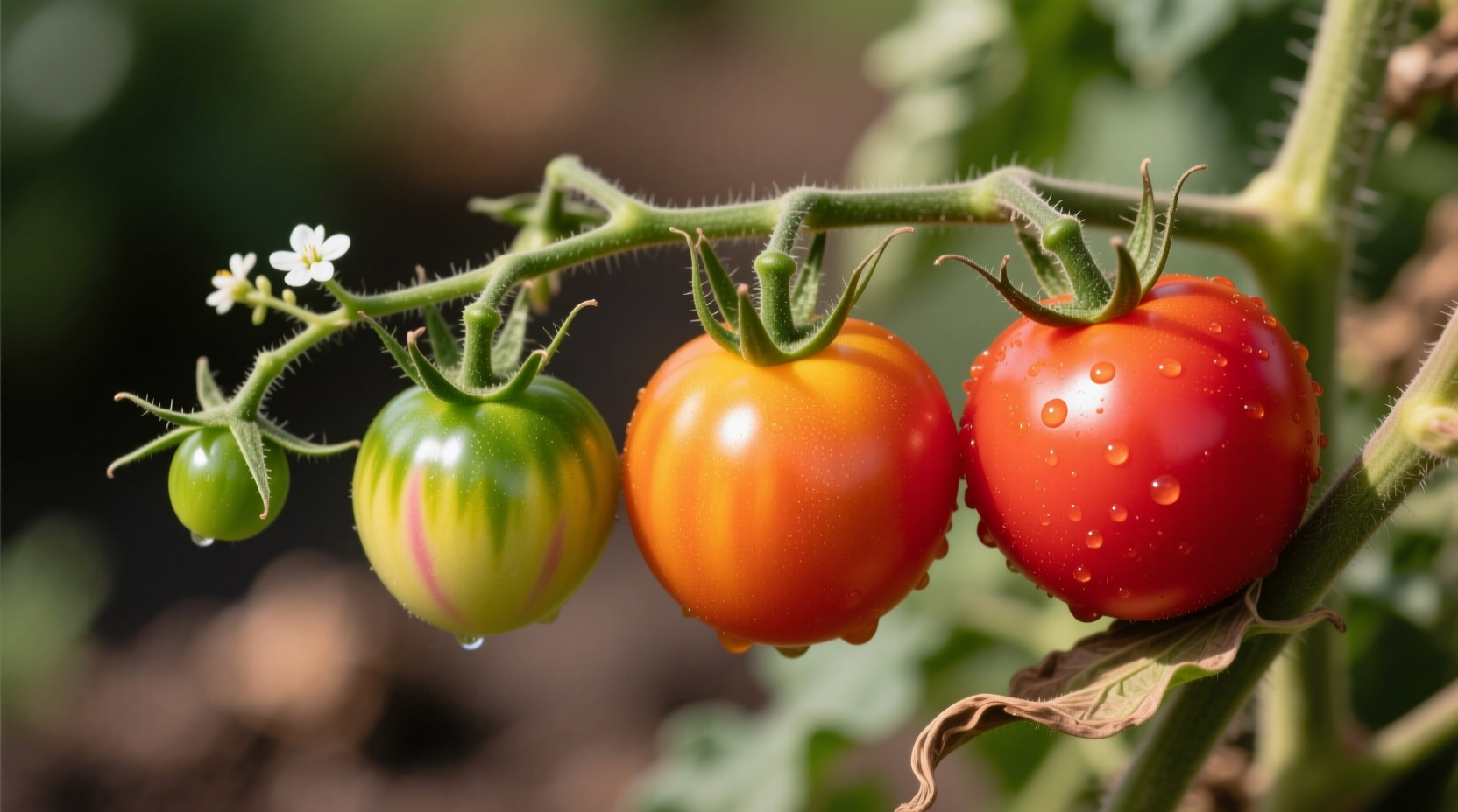 Tomato ripening stages on vine
