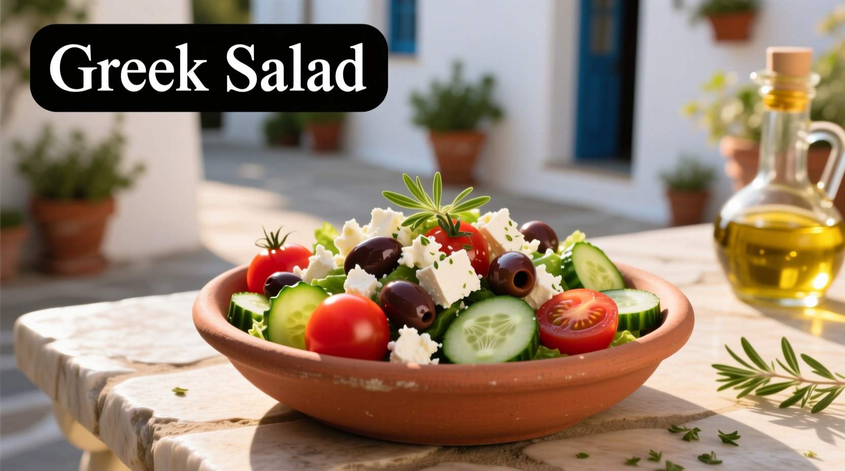 Fresh Greek salad with feta, tomatoes and cucumbers