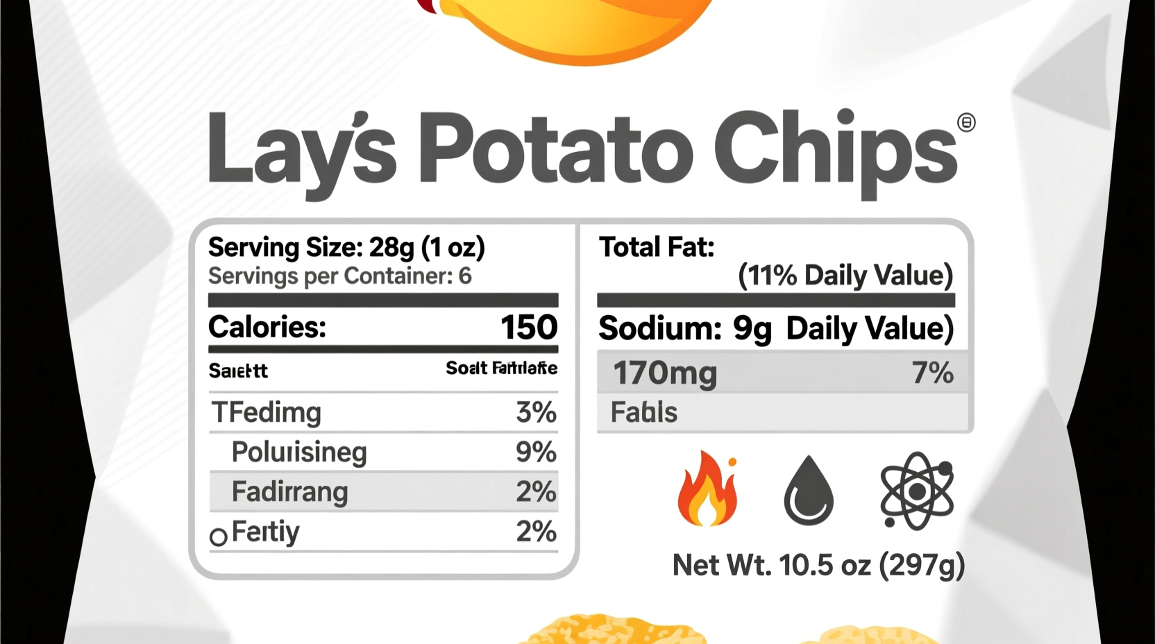 Nutritional facts label showing Lays potato chips calorie information