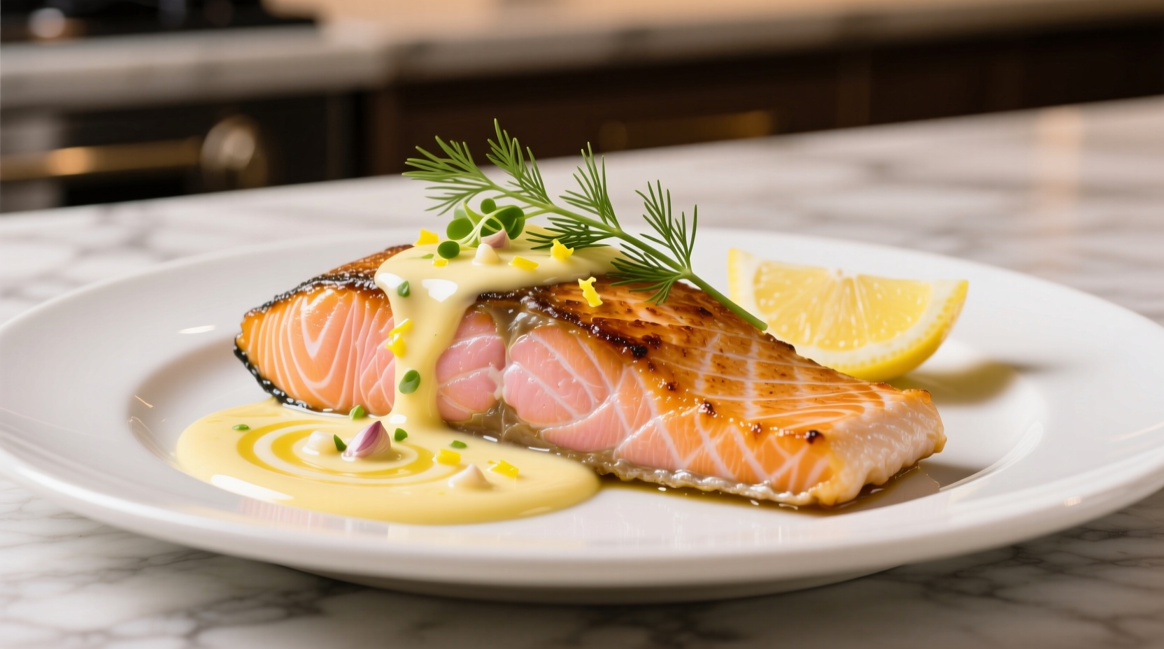 Perfectly seared salmon fillet with lemon garlic butter sauce