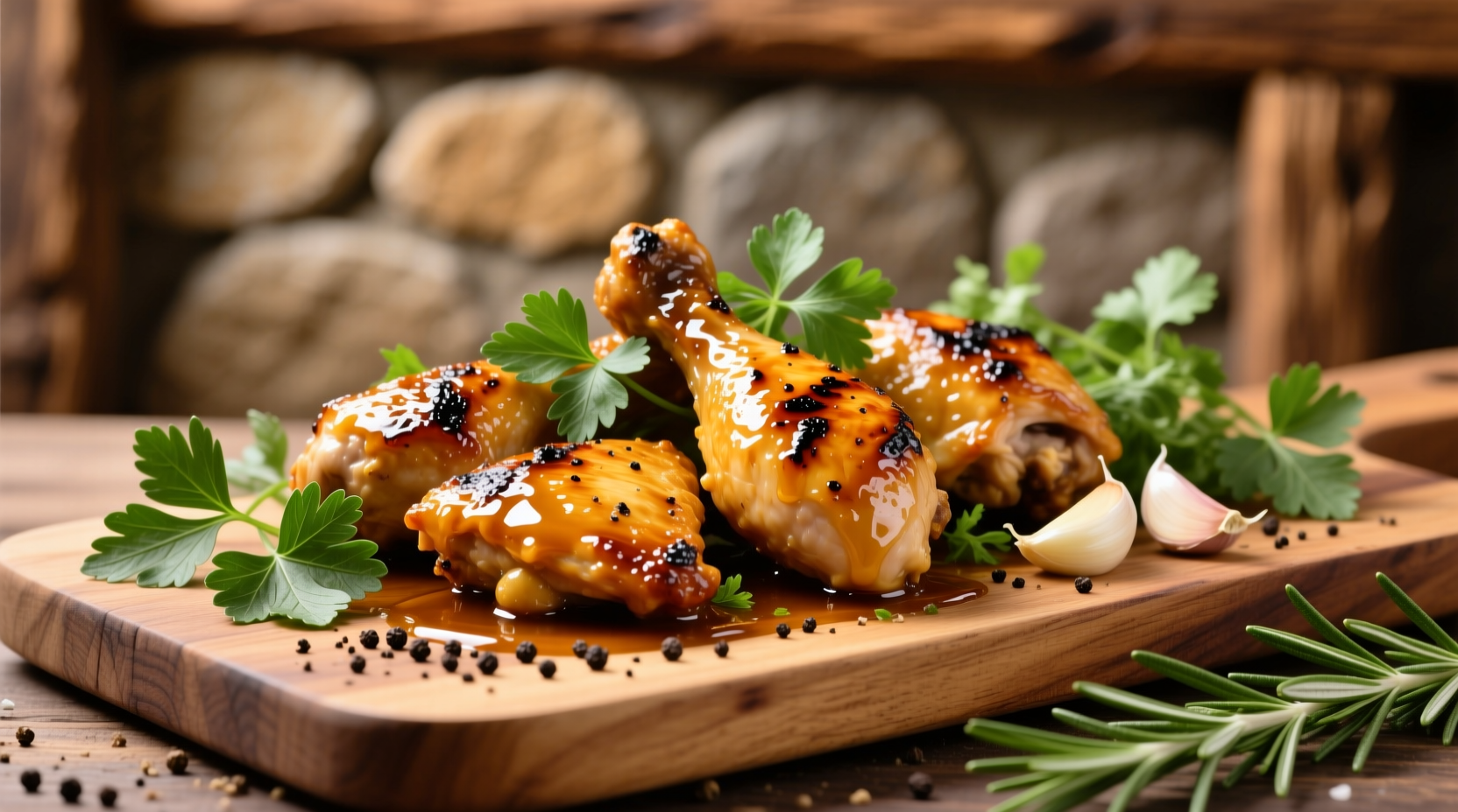 Golden soy honey garlic chicken with fresh herbs