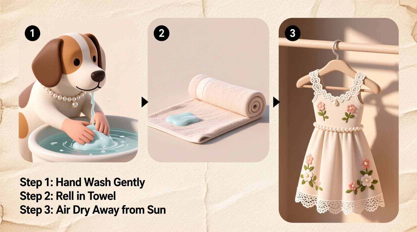 safe and easy steps to clean dog dresses with delicate embellishments without damage