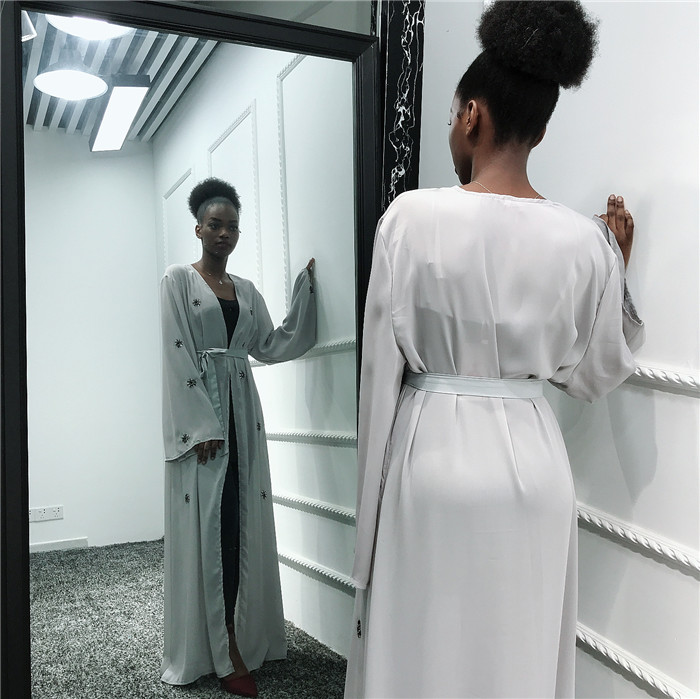 New arrival soft crepe material gray front open abaya