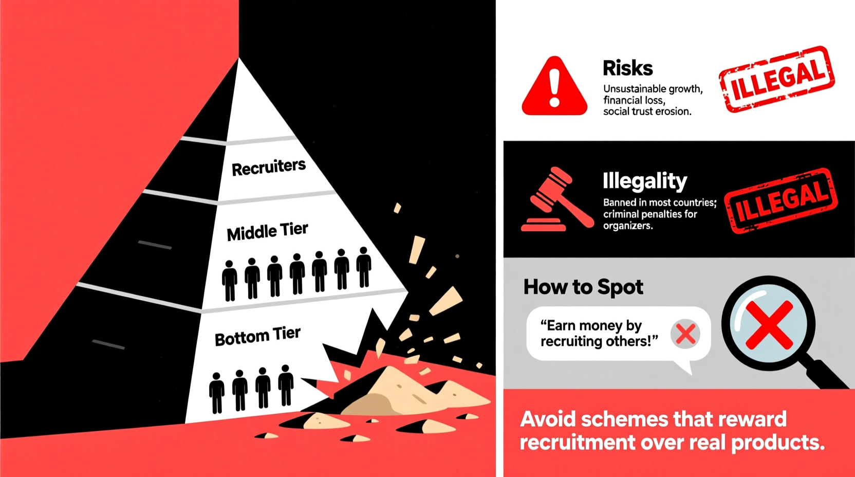 why pyramid schemes are bad risks illegality and how to spot them