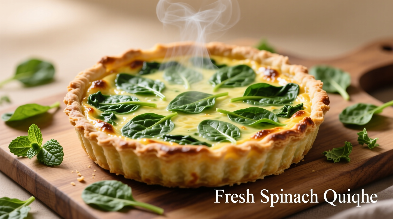 Fresh spinach quiche with vibrant green filling