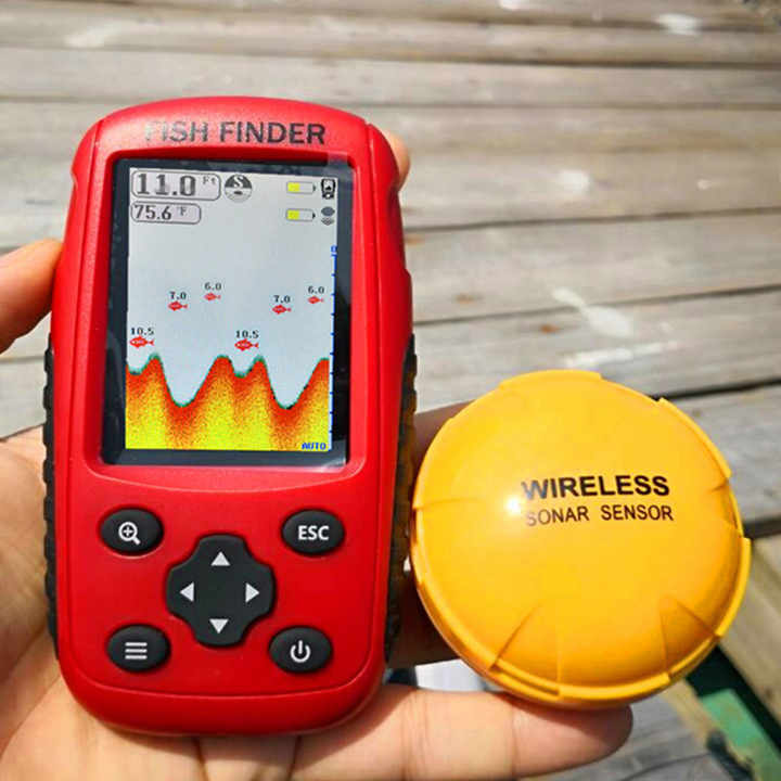 Tragbarer Handgehaltener Fischfinder Boot-Fischfinder Tiefenmesser Angeln  Kabelgebundener Sonar-Sensor Transducer fr Ufer und Eis