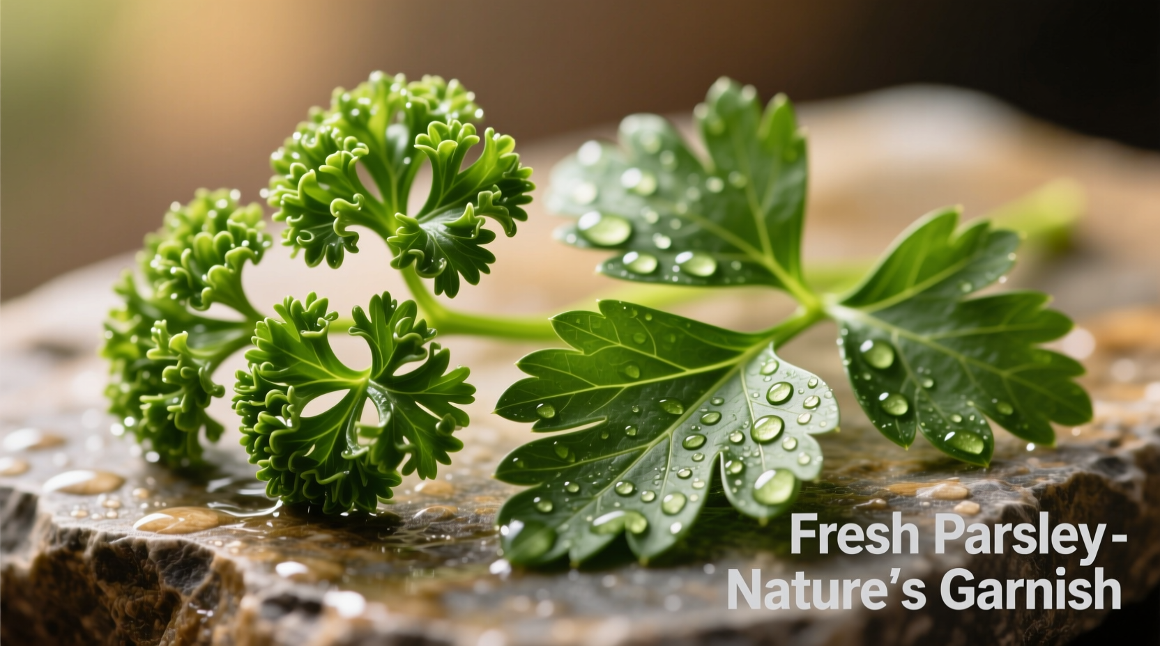 Close-up of fresh curly and flat-leaf parsley side by side