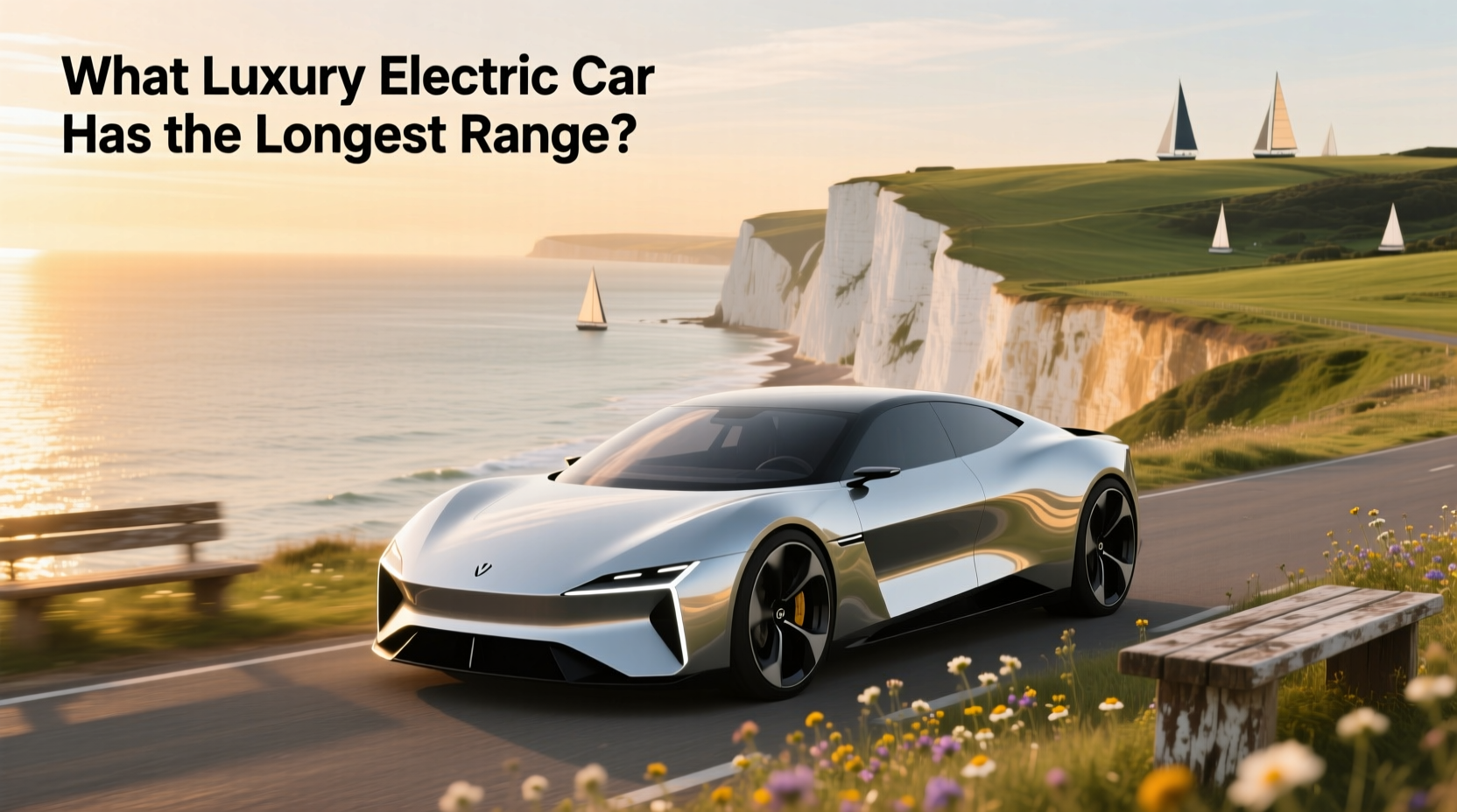 Luxury electric car with longest range on highway at dusk