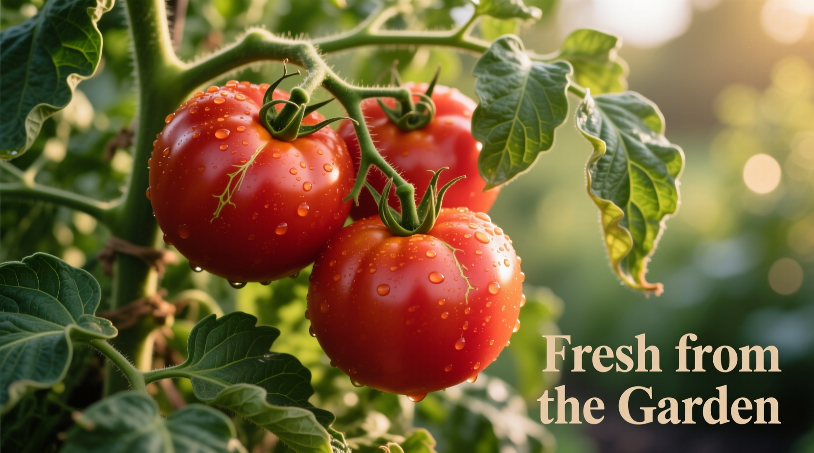 Ripe beefsteak tomatoes on vine with green leaves
