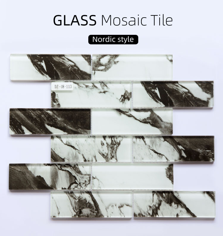 30*30cm size Black and White Painting Style Glass Mosaic