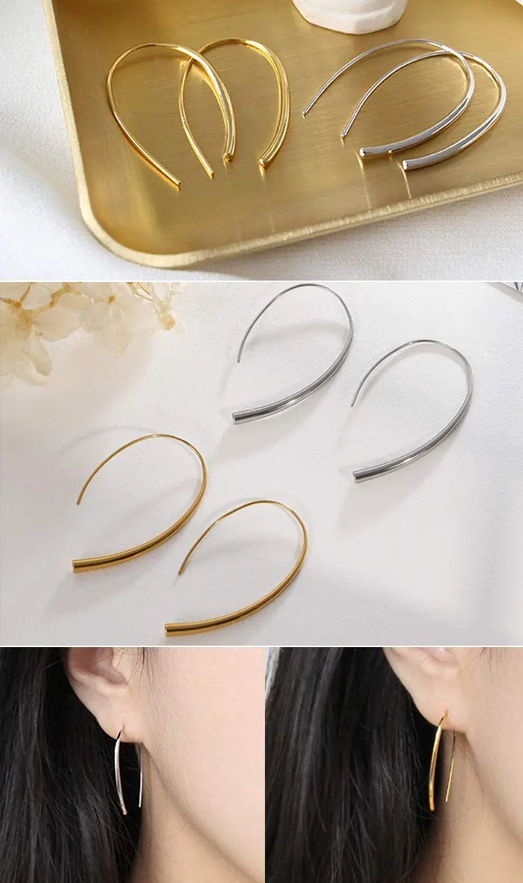wholesale fashion jewelry safety pin dangle statement unique women 14k 18k gold plated stainless steel thick u shapes earrings