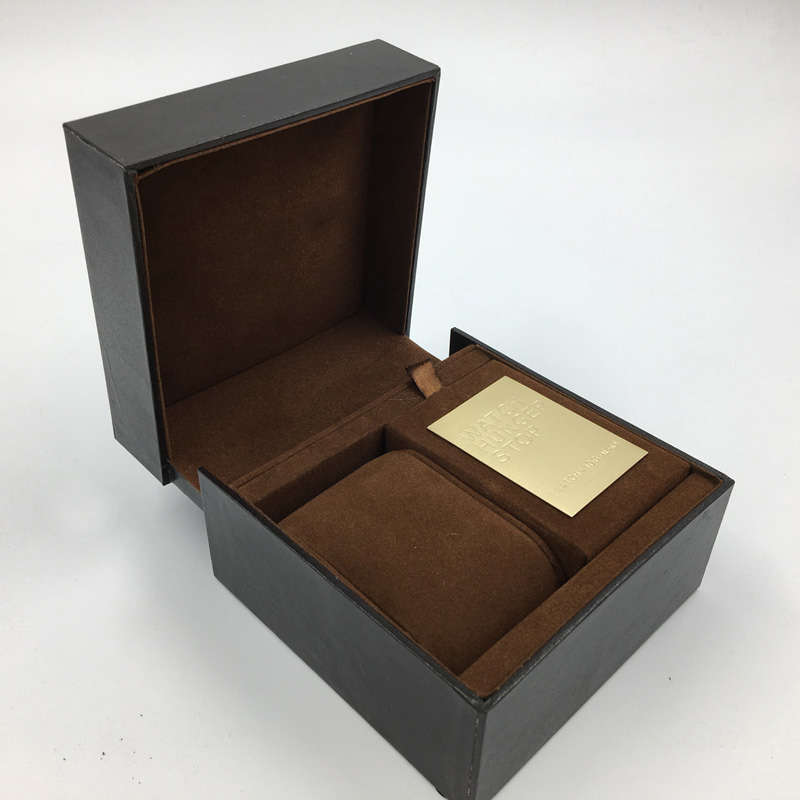 Boîte en bois usine personnalisée en gros haut de gamme High End Fashion Boîte de montre en cuir PU avec plaque d'or