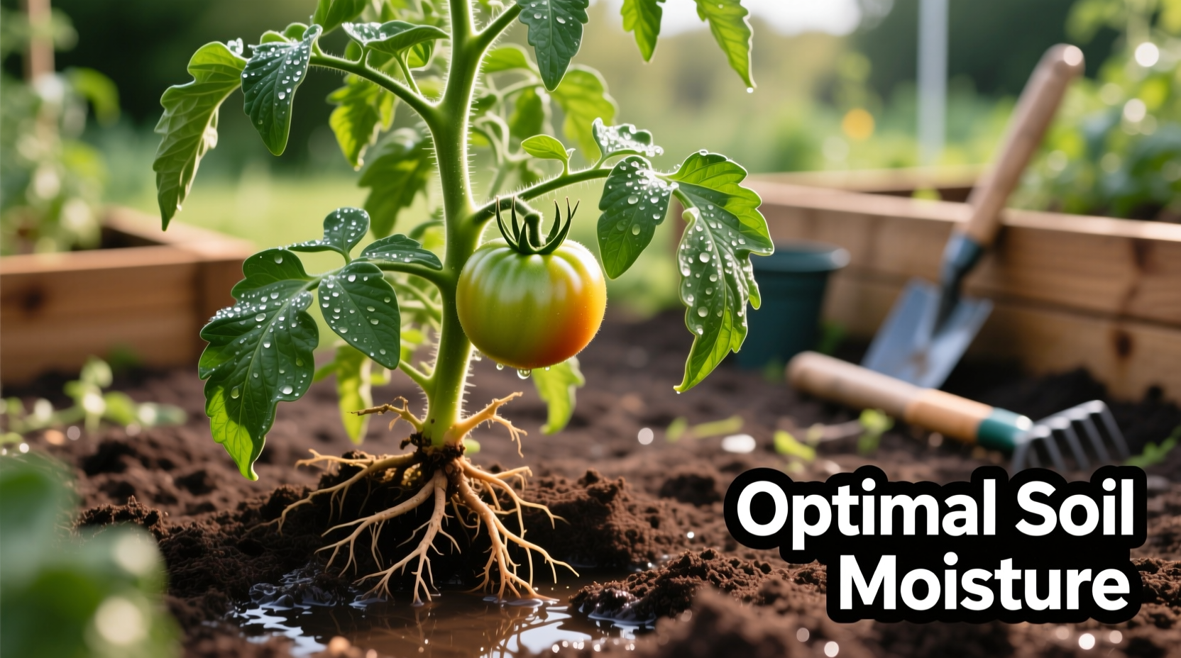 Tomato plant showing proper soil moisture level