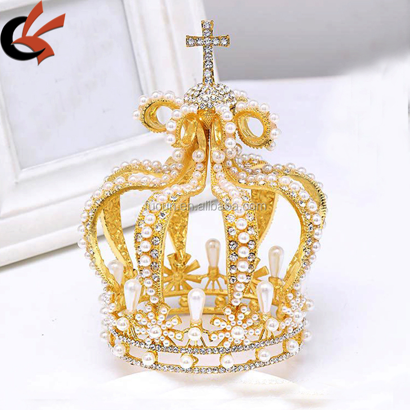 新款合金水钻大巴洛克复古头饰生日派对女王婚礼交叉珍珠珠冠 - buy