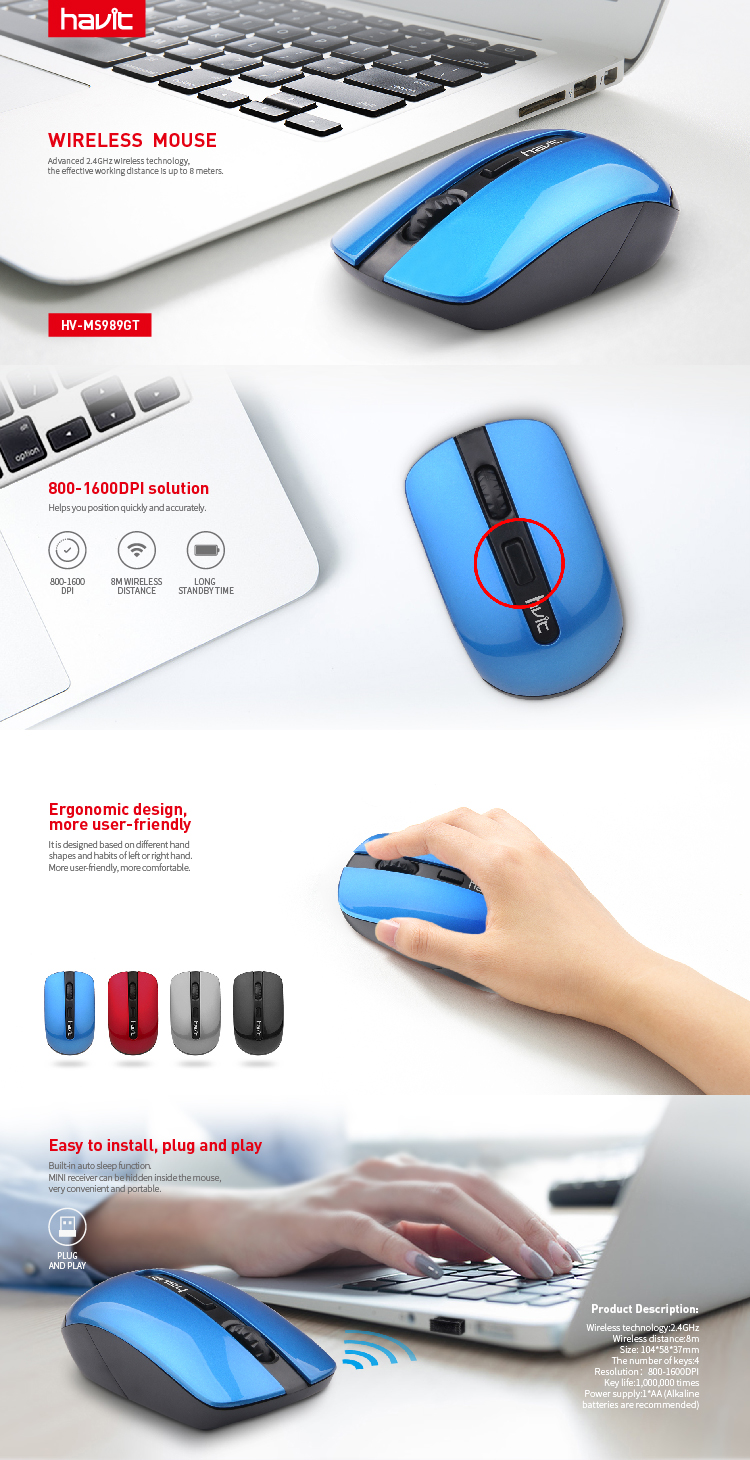 Havit Hot Sale 2.4G Wireless mouse Portable PC mouse HV-MS989GT
