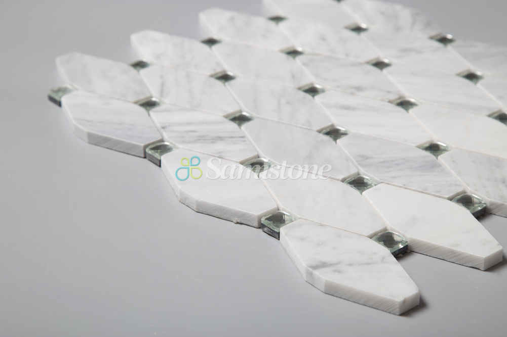 Samistone Popular Carrara Natural Stone Mix Glass Octagon White Marble Mosaic Backsplash Tiles for Kitchen
