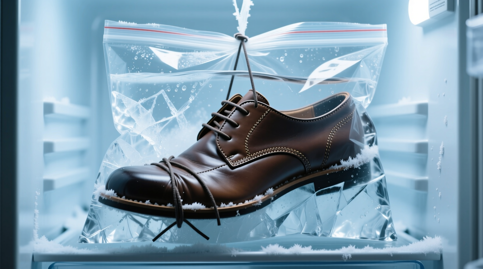 stretch tight shoes with a baggie of water in the freez