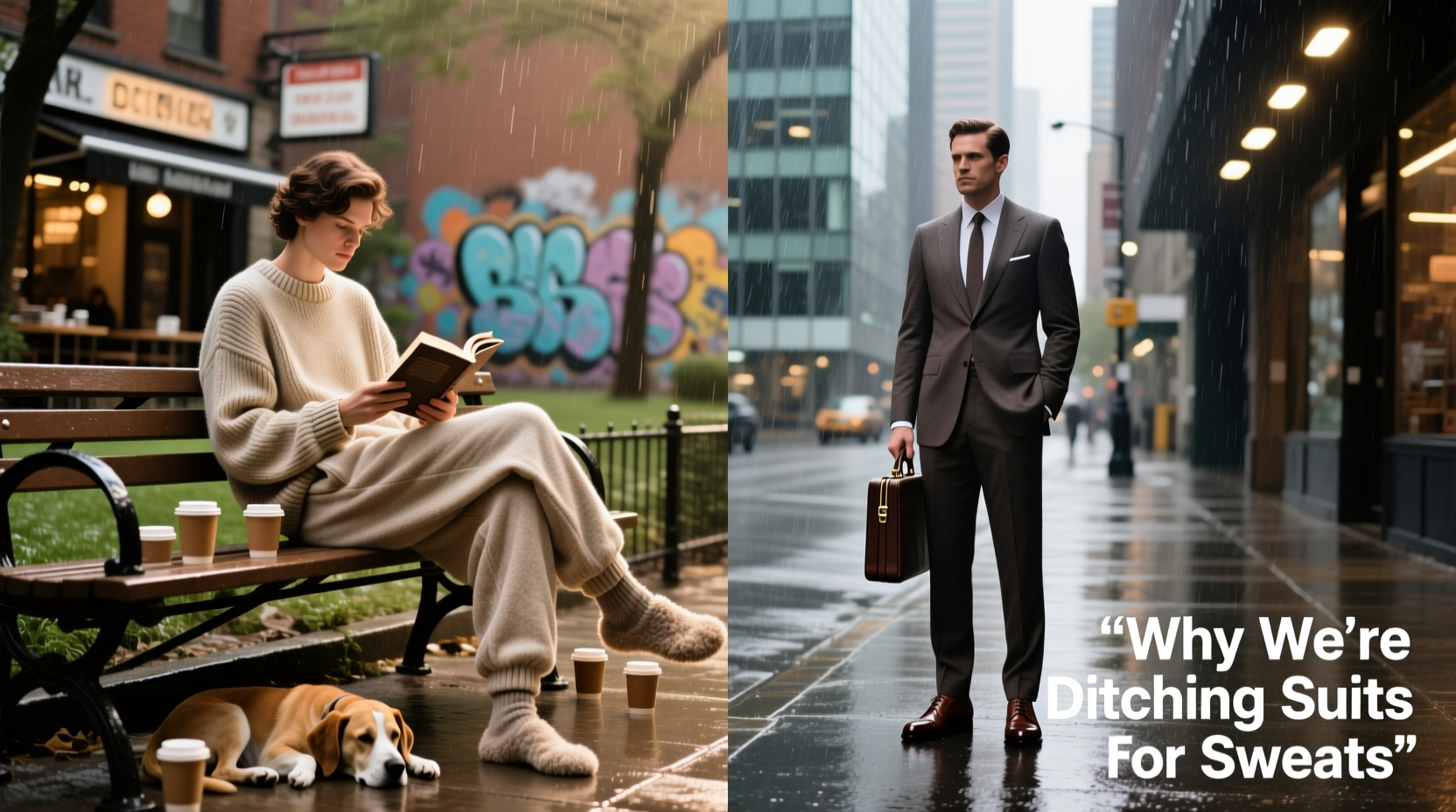 oversized comfy clothes vs sharp formal wear why are people ditching suits for sweats