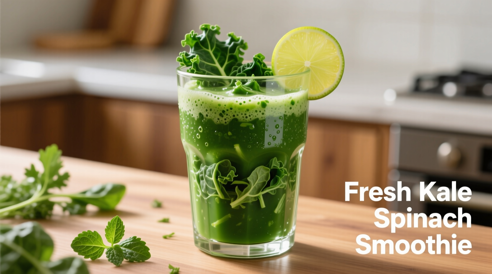 Fresh kale spinach smoothie in glass