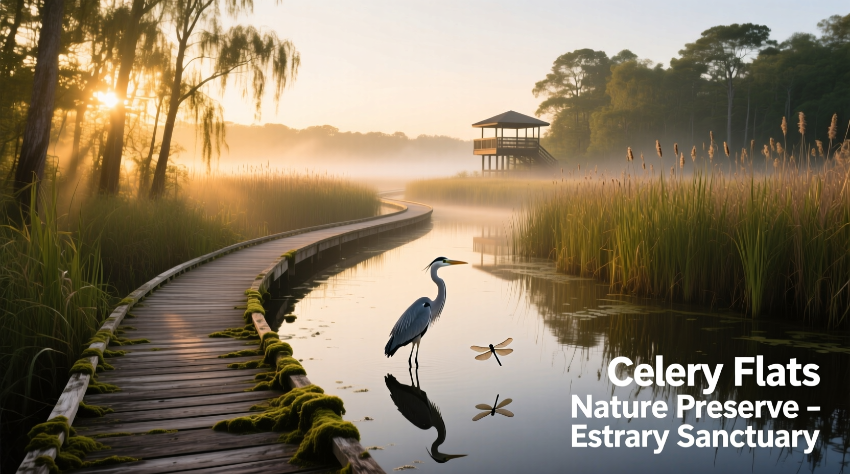 Celery Flats nature preserve wetlands with walking trail