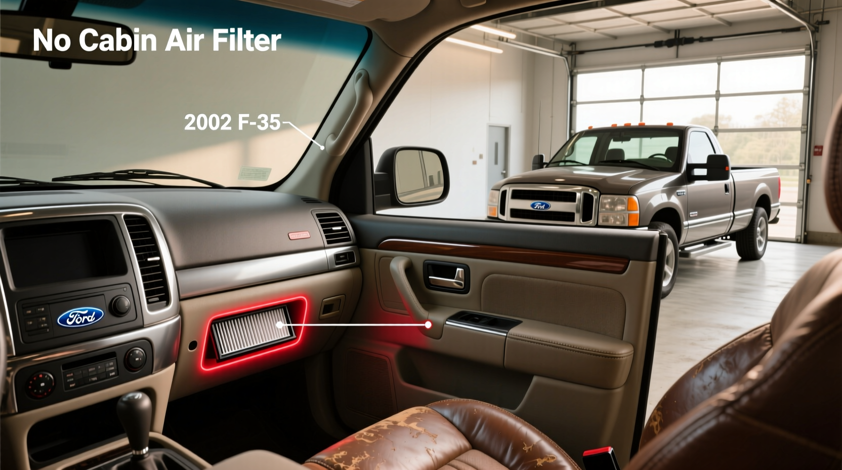 Diagram showing 2003 F350 cabin air filter location, useful for 2002 model comparison
