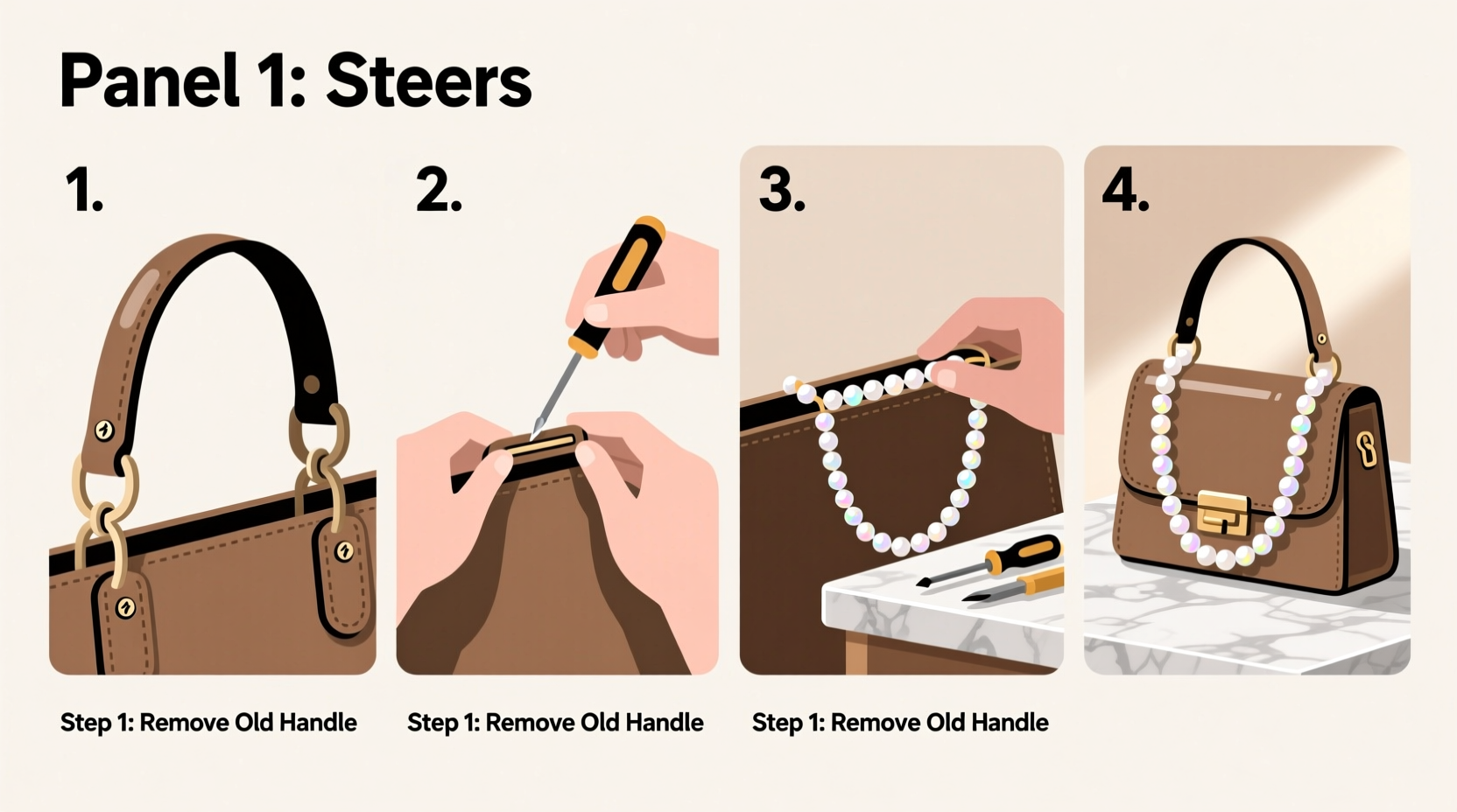 step by step guide to replacing your handbag handle with a stylish pearl chain