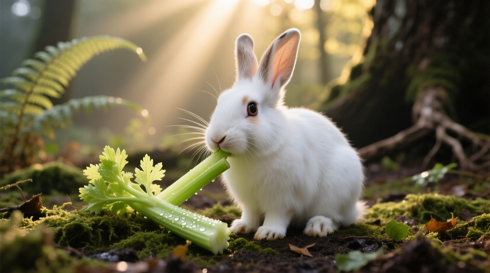 Kaninchen isst Sellerieblätter