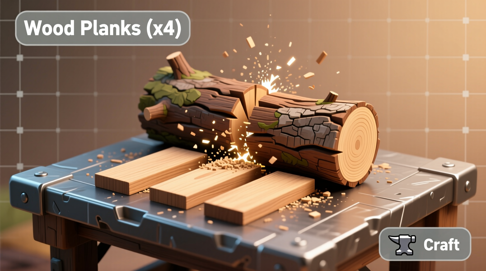 Crafting menu showing log conversion to wood planks