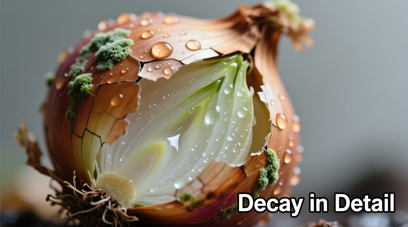 Close-up of spoiled onion with moisture seepage