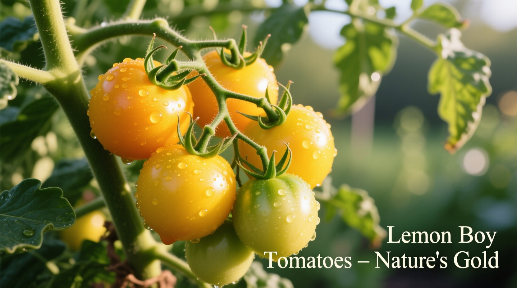 Ripe lemon boy tomatoes on vine with yellow fruits