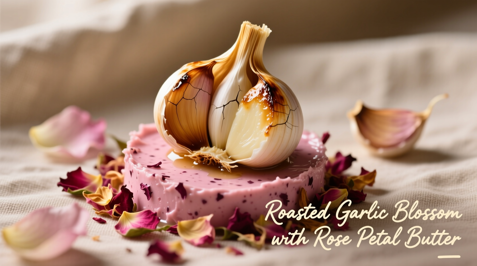 Roasted garlic blossom with rose petal butter
