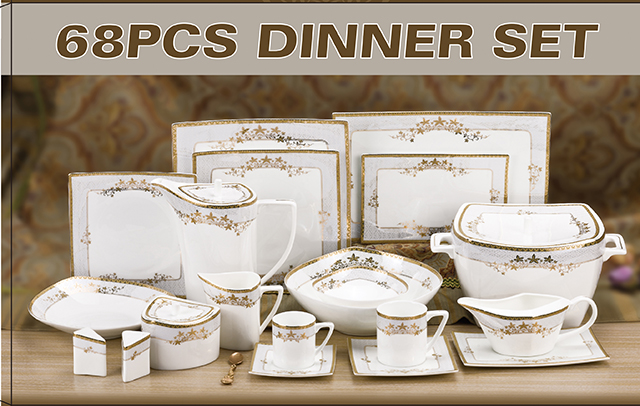 Luxury Fine Bone China Dinner Set - 68pcs Porcelain Tableware for